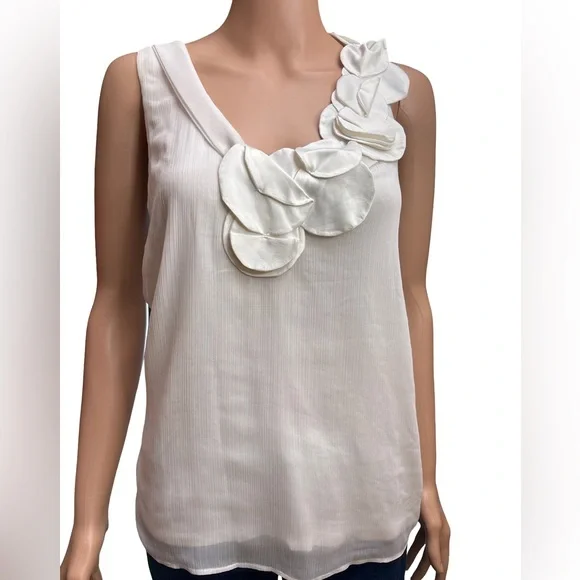 Stella Chic White Tank Top with Satin Floral Details Size 10 - Picture 1 of 5